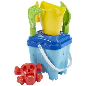 a2100519-jeux-de-plage-seau-garni-chateau-fort-ecoiffier-bleu-jaune-vert-rouge-15-cm